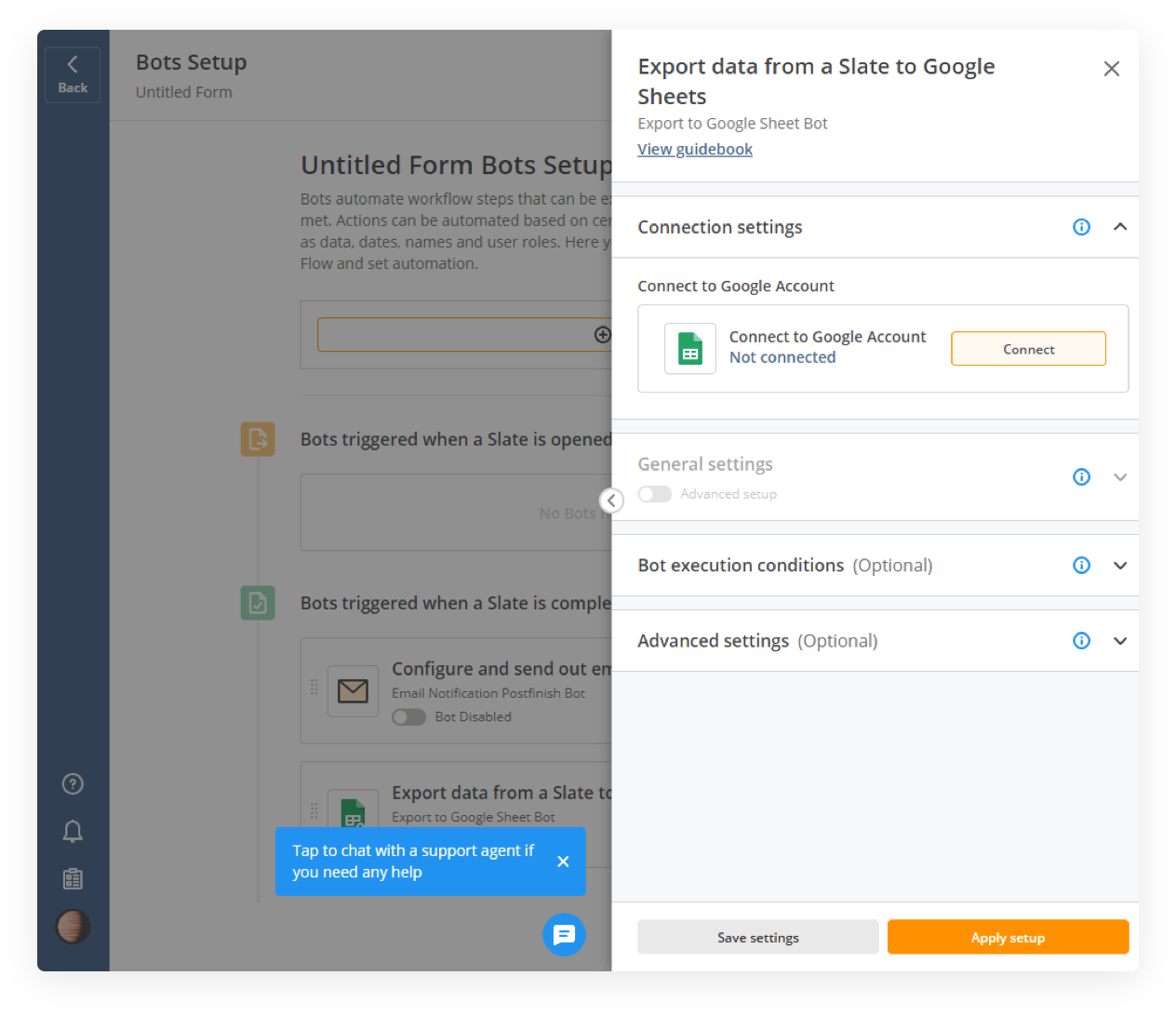 How to configure Export data from a Slate to Google Sheets Bot in airSlate