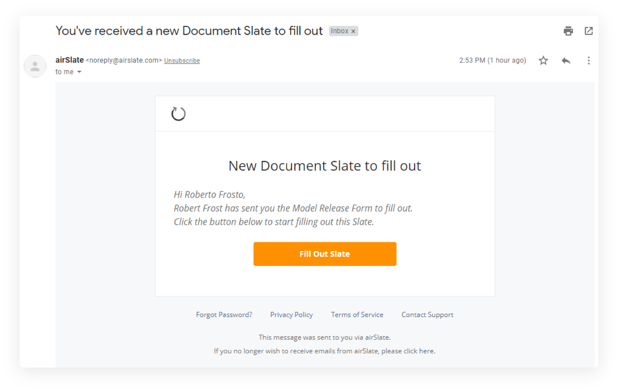 New Document Slate to fill out notification
