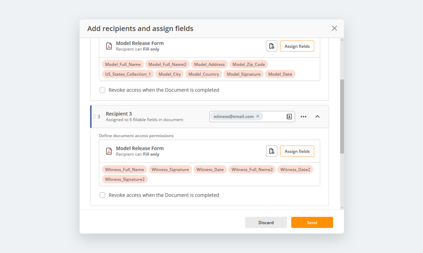 Add recipients and assign fields in airSlate