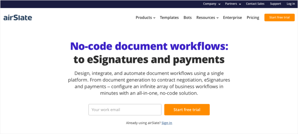 airSlate - an all-in-one no-code document workflow automation solution