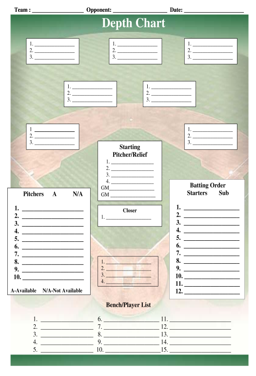 Complete baseball depth chart template