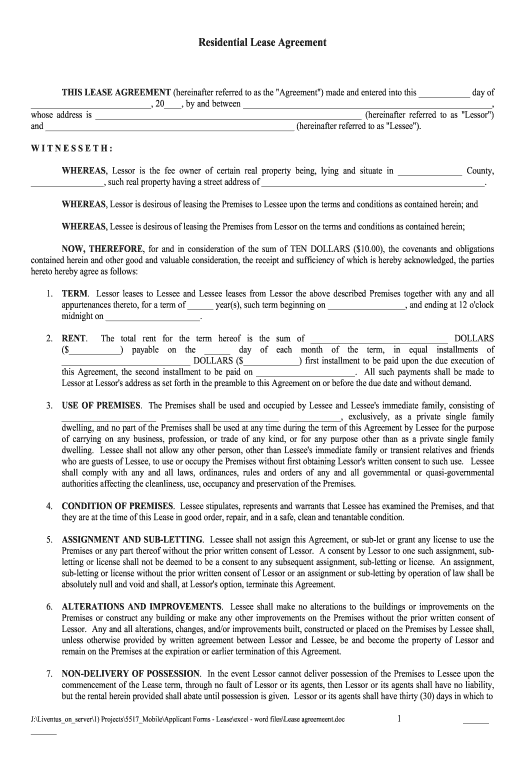 Assemble lease agreement form