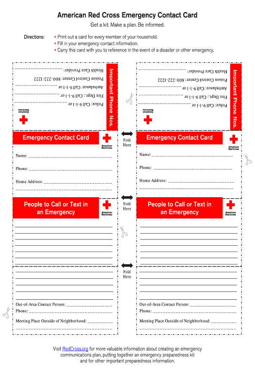 Export printable emergency card template