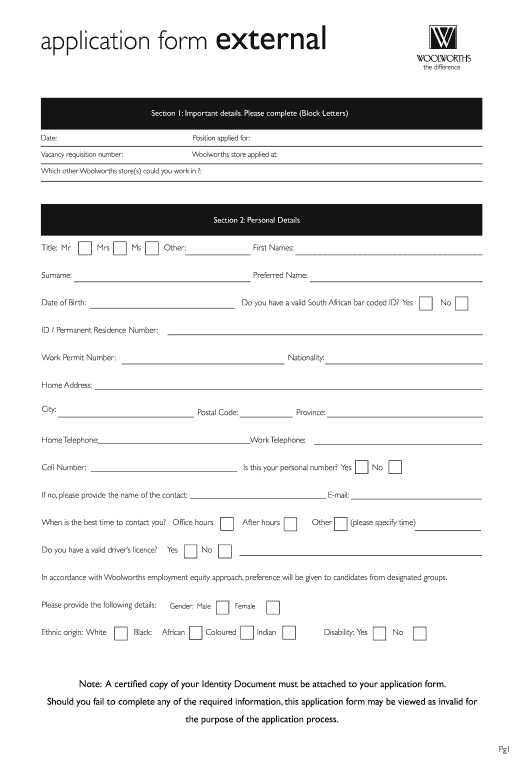 Copy woolworths job application form