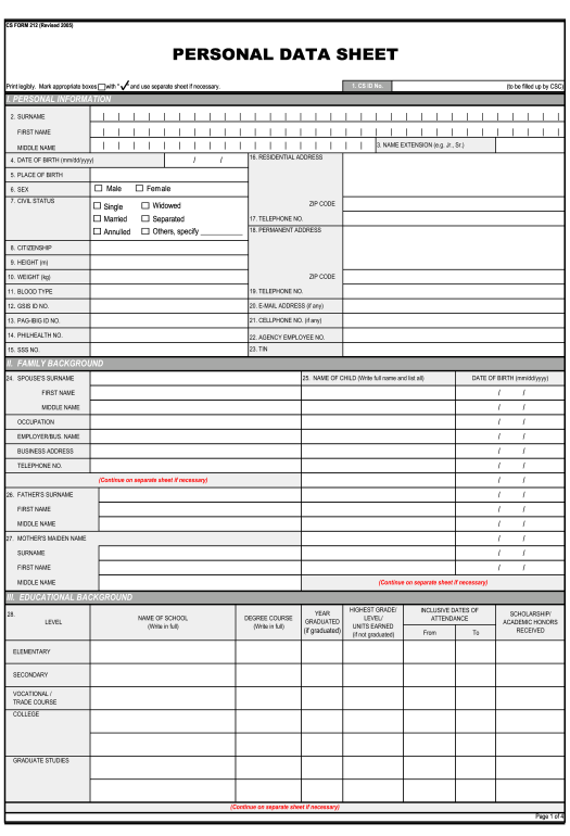 Pre-fill personal data sheet