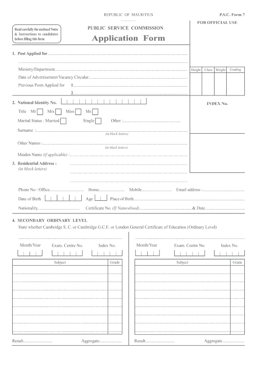 Archive psc application form