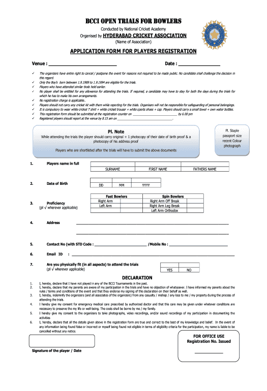 Administer cricket registration form online 2020
