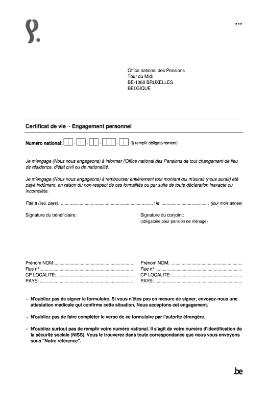 Update formulaire certificat de vie belgique