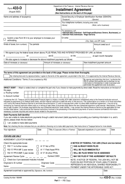 Unify irs form 433 d