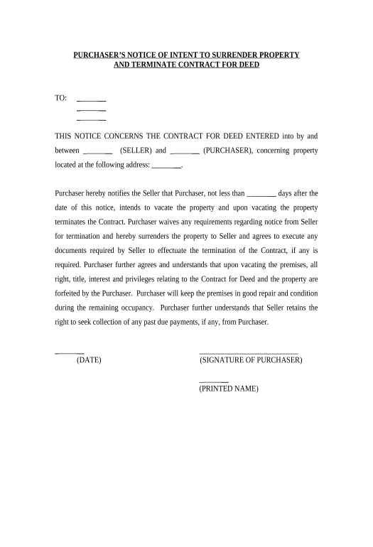 Incorporate Buyer's Notice of Intent to Vacate and Surrender Property to Seller under Contract for Deed - Connecticut Set signature type Bot