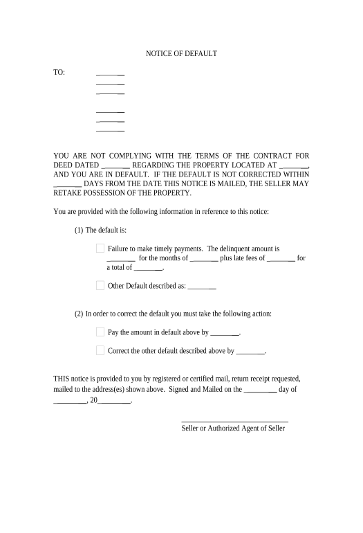Synchronize General Notice of Default for Contract for Deed - Connecticut Salesforce