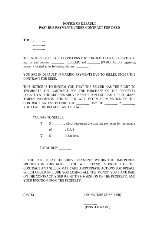 Export Notice of Default for Past Due Payments in connection with Contract for Deed - Connecticut Netsuite