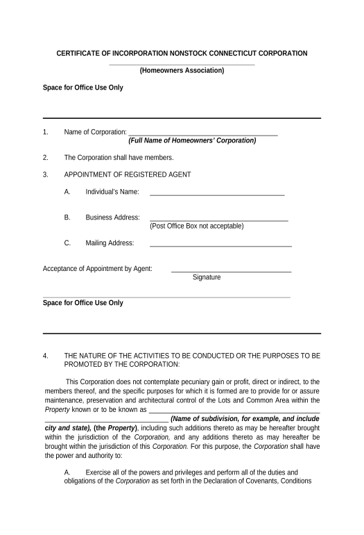 Pre-fill Certificate of Incorporation Nonstock Connecticut Corporation - Connecticut Microsoft Dynamics