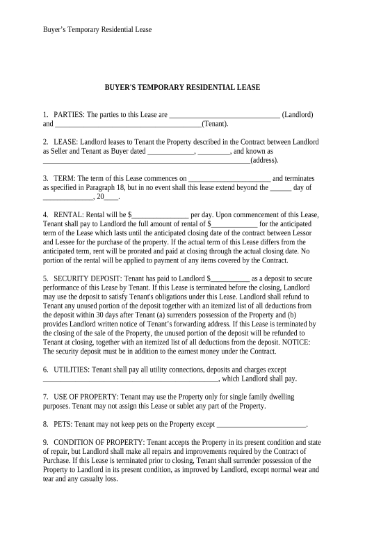 Update Temporary Lease Agreement to Prospective Buyer of Residence prior to Closing - Connecticut Box Bot