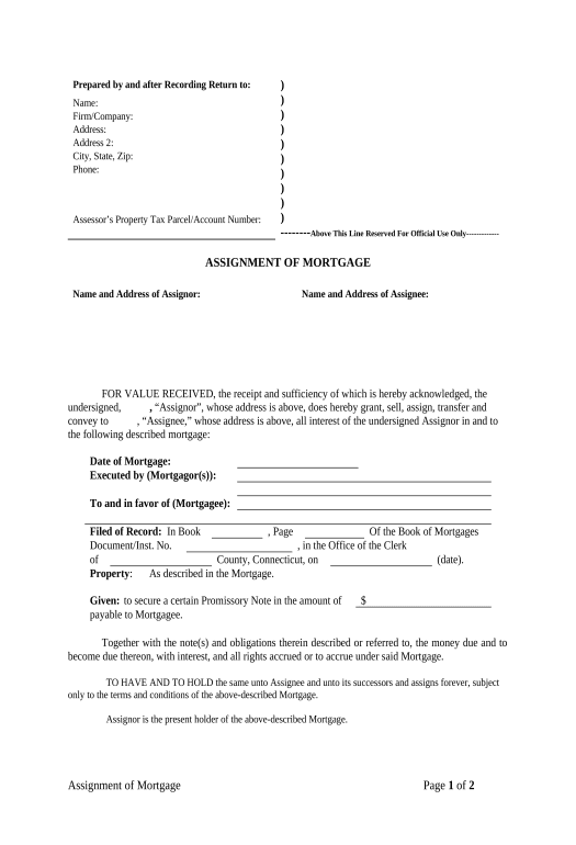 Arrange Assignment of Mortgage by Corporate Mortgage Holder - Connecticut Export to Formstack Documents Bot