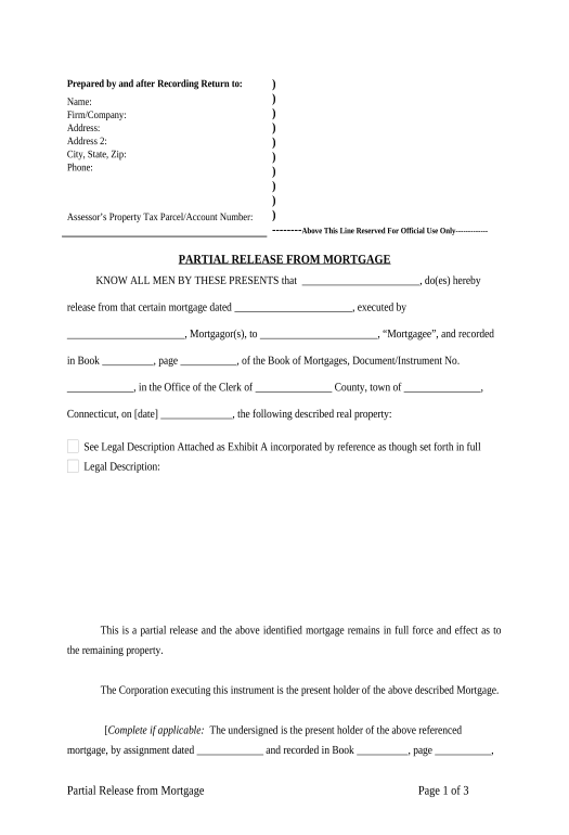 Automate Partial Release of Property From Mortgage for Corporation - Connecticut Rename Slate document Bot