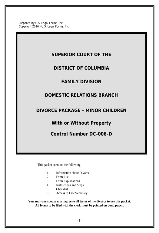 Arrange No-Fault Agreed Uncontested Divorce Package for Dissolution of Marriage for people with Minor Children - District of Columbia Pre-fill Dropdowns from Smartsheet Bot