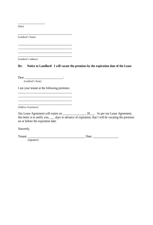 Incorporate Letter from Tenant to Landlord for 30 day notice to landlord that tenant will vacate premises on or prior to expiration of lease - District of Columbia Archive to SharePoint Folder Bot