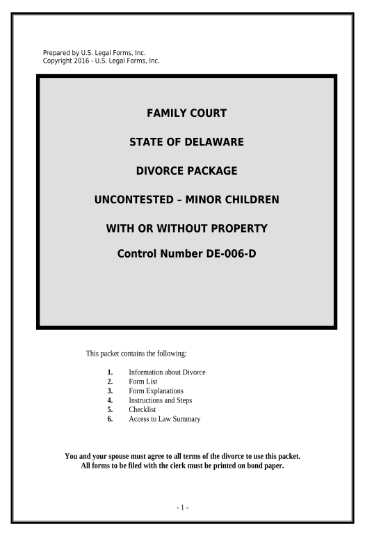 Extract No-Fault Agreed Uncontested Divorce Package for Dissolution of Marriage for people with Minor Children - Delaware Pre-fill Dropdown from Airtable