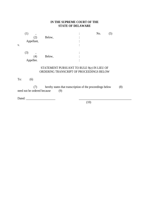 Export Statement in lieu of ordering transcript of proceedings below - Delaware Pre-fill from Google Sheets Bot