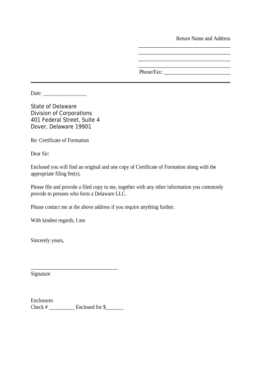 delaware secretary of state cover letter