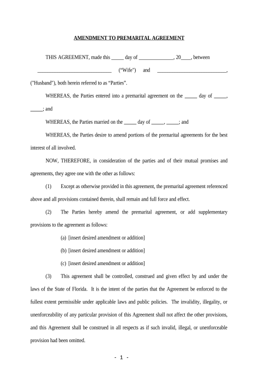 Integrate Amendment to Prenuptial or Premarital Agreement - Florida Pre-fill from Smartsheet Bot
