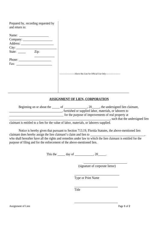 Archive Assignment of Lien - Corporation or LLC - Florida Pre-fill from Excel Spreadsheet Bot