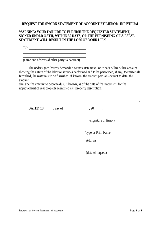 Incorporate Request for Sworn Statement of Account by Lienor - Individual - Florida Netsuite