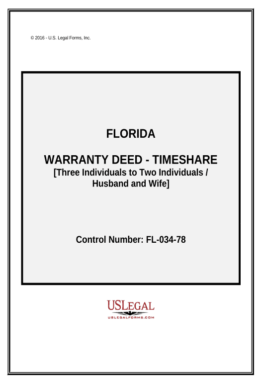 Synchronize Warranty Deed - Timeshare - Three Individuals to Husband and Wife / Two Individuals - Florida Pre-fill from Smartsheet Bot