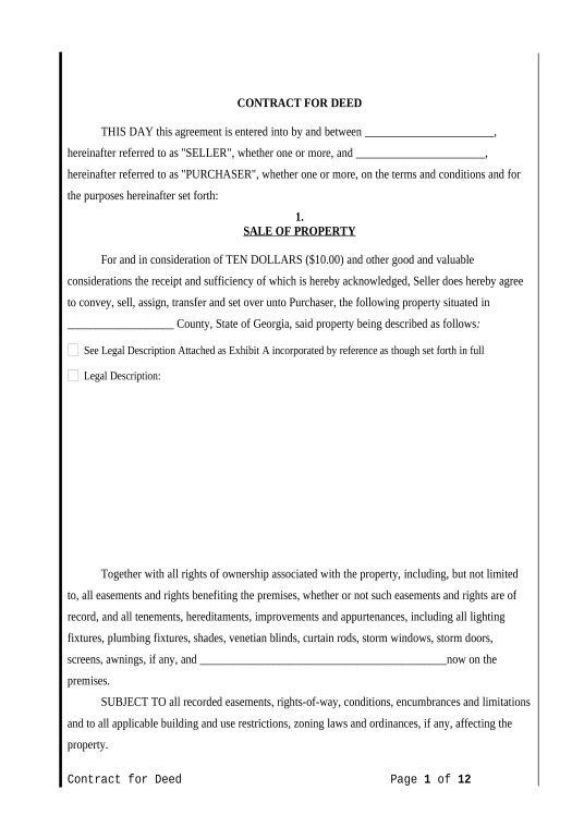 Update Agreement or Contract for Deed for Sale and Purchase of Real Estate a/k/a Land or Executory Contract - Georgia Pre-fill from Excel Spreadsheet Bot