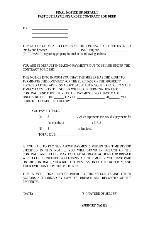 Pre-fill Final Notice of Default for Past Due Payments in connection with Contract for Deed - Georgia MS Teams Notification upon Opening Bot