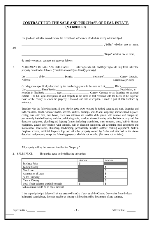 Archive Contract for Sale and Purchase of Real Estate with No Broker for Residential Home Sale Agreement - Georgia Slack Notification Postfinish Bot
