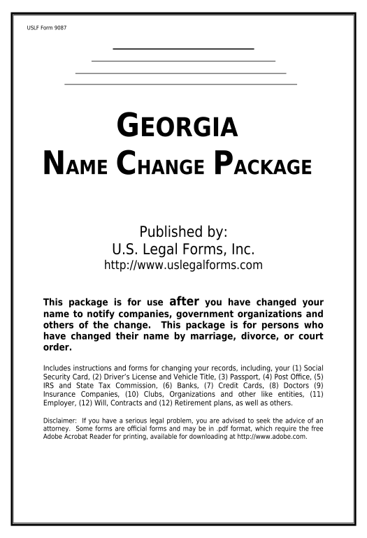 Archive Name Change Notification Package for Brides, Court Ordered Name Change, Divorced, Marriage for Georgia - Georgia Email Notification Bot