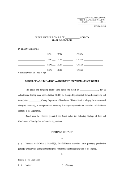 Synchronize Order of Adjudication and Disposition - Permanency Order - Georgia Pre-fill Document Bot
