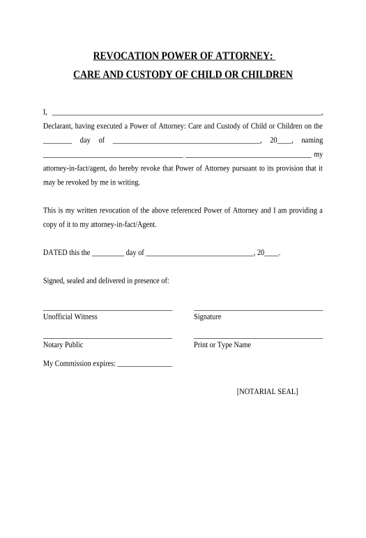 Update Revocation of Power of Attorney for Child Care or Children - Georgia Pre-fill from CSV File Bot