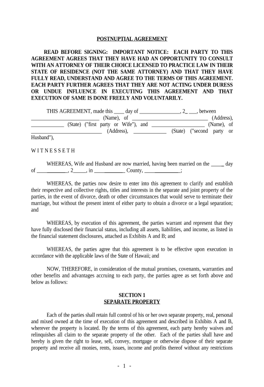 Arrange Postnuptial Property Agreement - Hawaii - Hawaii Trello Bot