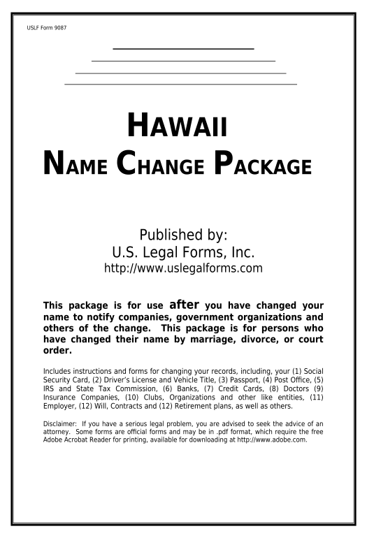 Archive Name Change Notification Package for Brides, Court Ordered Name Change, Divorced, Marriage for Hawaii - Hawaii Pre-fill from AirTable Bot