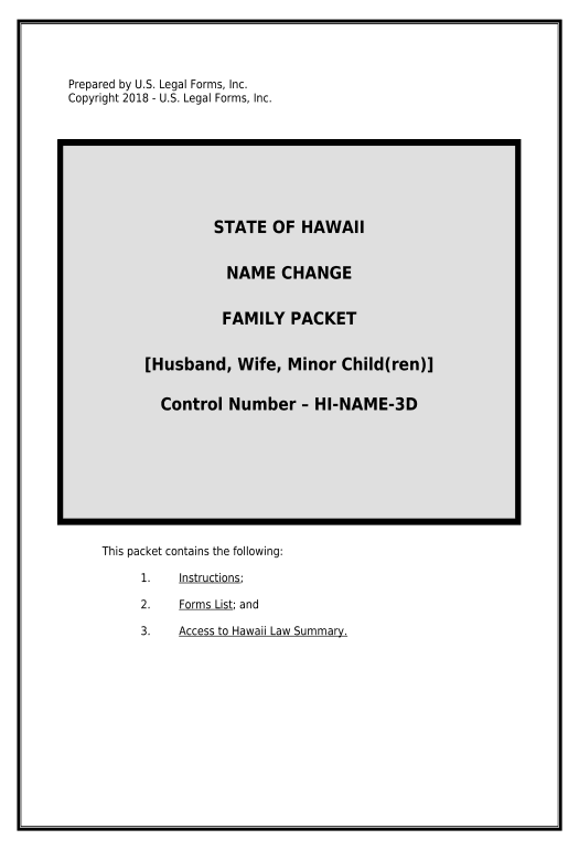Archive Name Change Instructions and Forms Package for a Family - Father, Mother and Minor Child(ren) - Hawaii Text Message Notification Bot