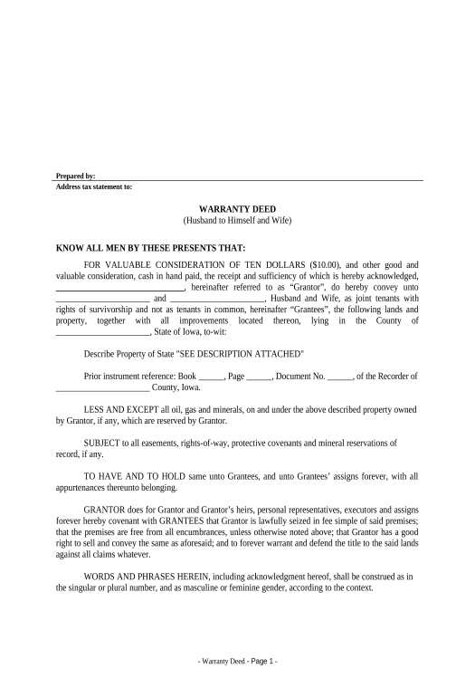 Export Warranty Deed from Husband to Himself and Wife - Iowa MS Teams Notification upon Completion Bot