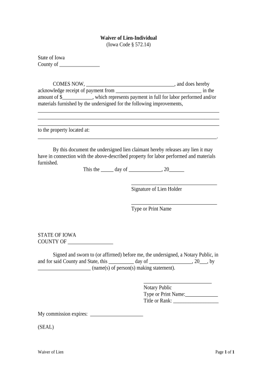 Archive Waiver of Lien by Individual - Iowa Export to NetSuite Record Bot