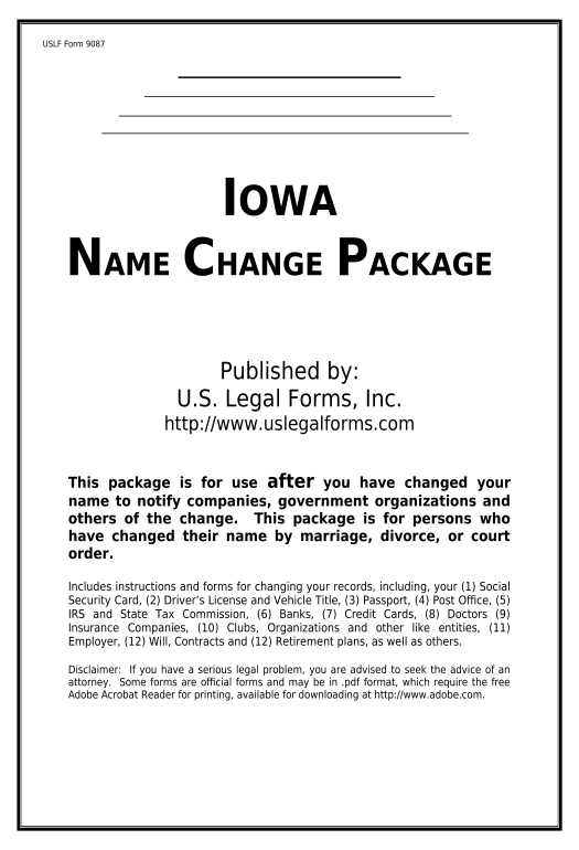 Pre-fill Name Change Notification Package for Brides, Court Ordered Name Change, Divorced, Marriage for Iowa - Iowa MS Teams Notification upon Opening Bot