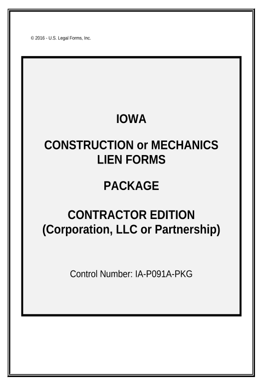 Extract Iowa Construction or Mechanics Lien Package - Corporation or LLC - Iowa Pre-fill from another Slate Bot