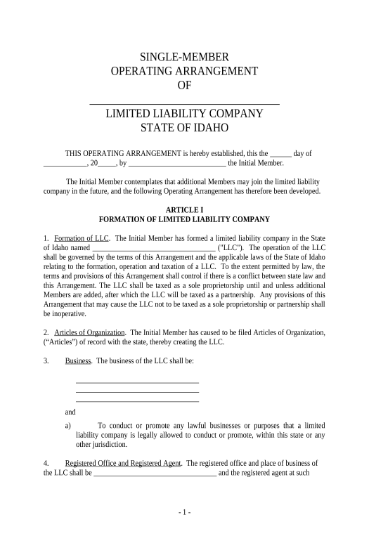 Extract Single Member Limited Liability Company LLC Operating Agreement - Idaho OneDrive Bot