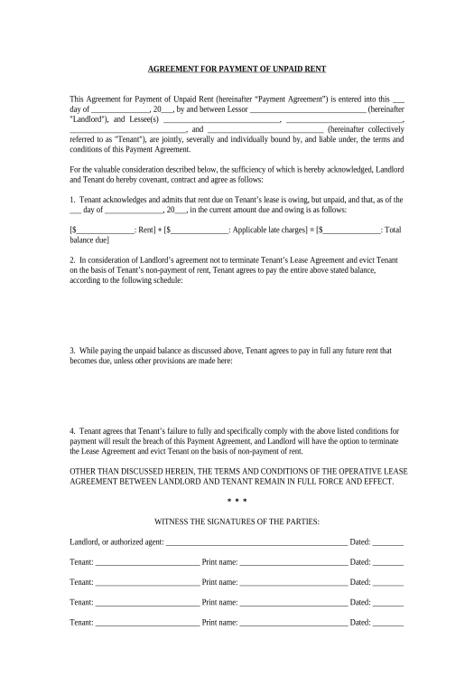 Extract Agreement for Payment of Unpaid Rent - Idaho Google Sheet Two-Way Binding Bot