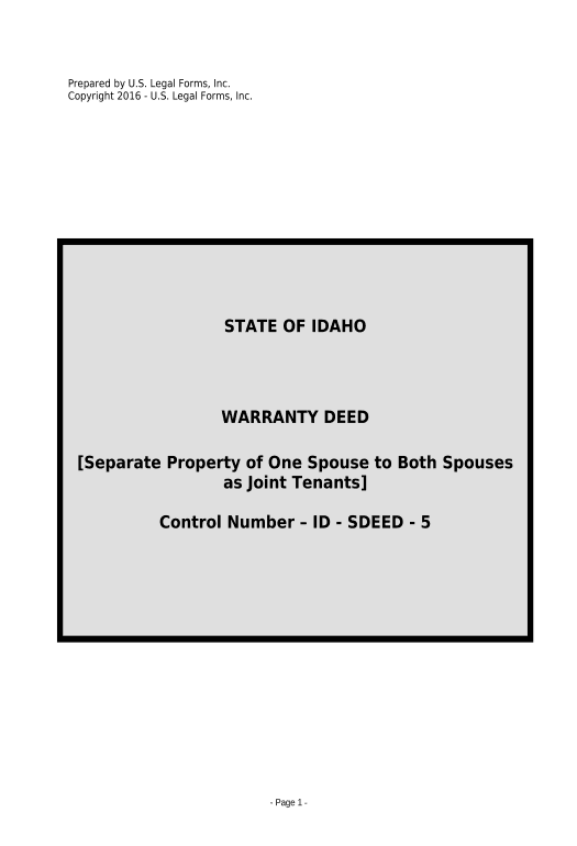 Integrate Warranty Deed to Separate Property of One Spouse to Both Spouses as Joint Tenants - Idaho Dropbox Bot