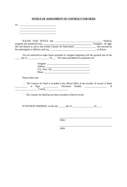 Extract Notice of Assignment of Contract for Deed - Indiana Dropbox Bot