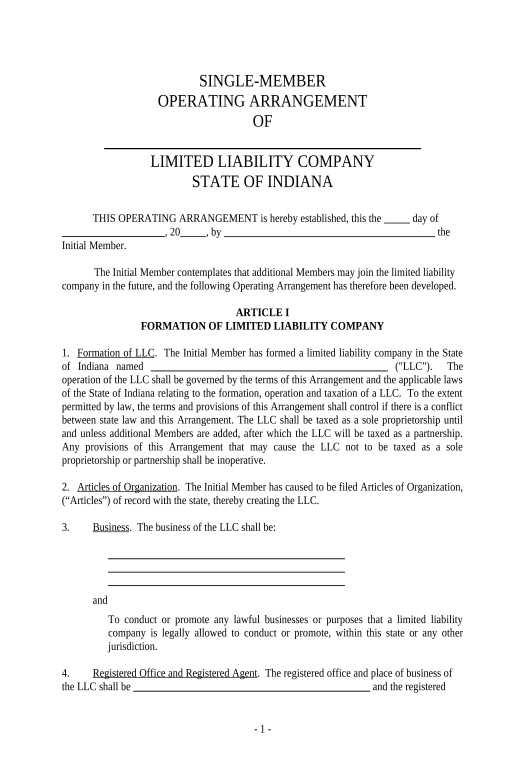 Synchronize Single Member Limited Liability Company LLC Operating Agreement - Indiana Unassign Role Bot