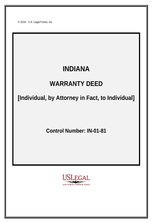 Pre-fill Warranty Deed - Individual Grantor, by Attorney in Fact, to Individual - Indiana Box Bot