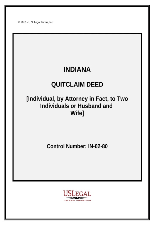 Arrange Quitclaim Deed - Individual Grantor acting through an attorney in fact to Husband and Wife or Two Individuals as Grantees. - Indiana Pre-fill Dropdowns from Office 365 Excel Bot