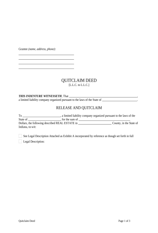 Export Quitclaim Deed - Limited Liability Company to Limited Liability Company - Indiana Text Message Notification Postfinish Bot
